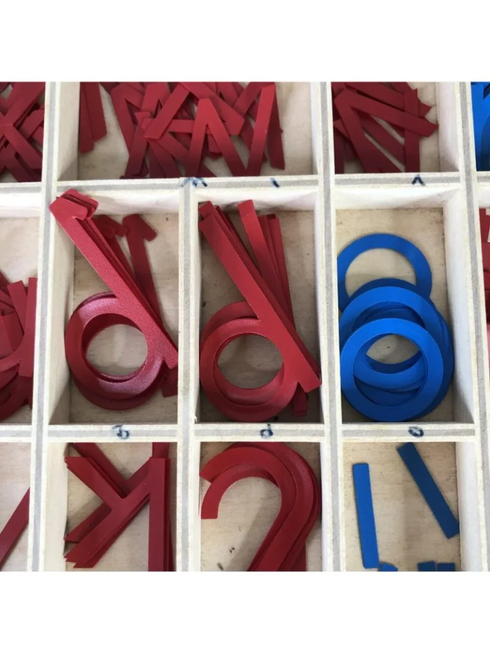 Montessori Movable Alphabet Letters Wooden Storage Box Red Blue Learning Toy